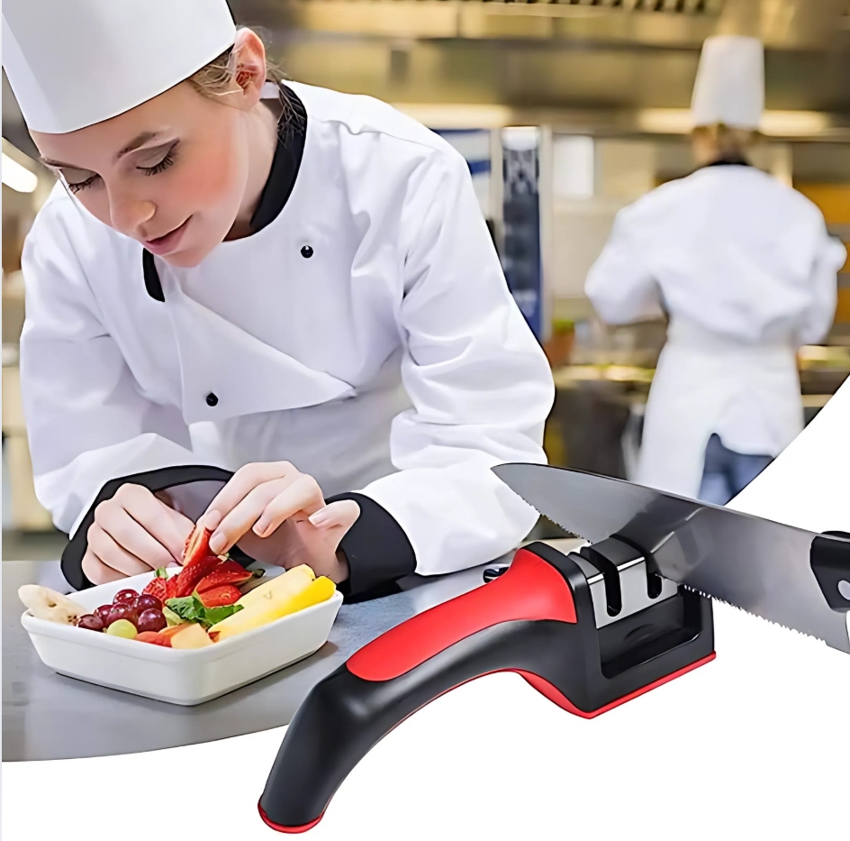 Multi Knife Sharpener transforming dull blades into razor-sharp tools instantly, perfect for all kitchen knives.